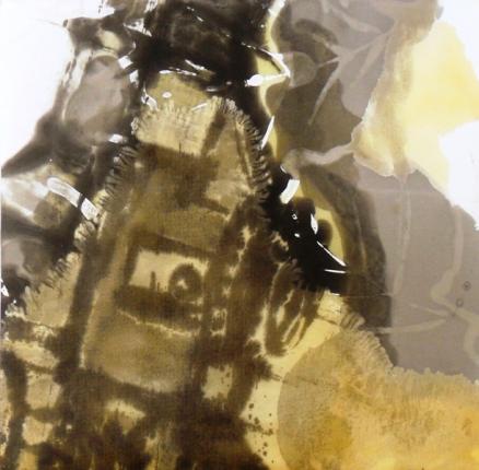series "out of order", 2011, used engine oil on paper, 100 x 100 cm 