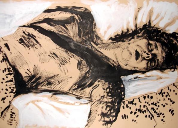 "sleeping 2",  ink + acrylic,  A1