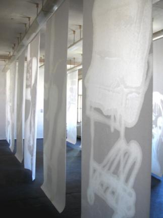 "in side",  2005,  sunflower oil on paper,  325 x 125 cm,  12 elements