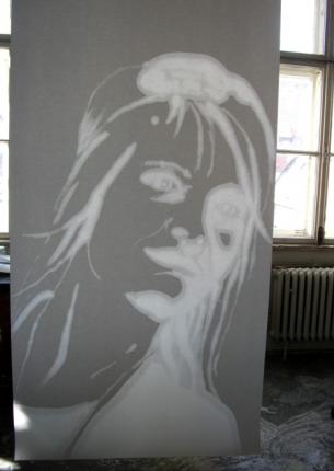 "in side",  2005,  sunflower oil on paper,  325 x 125 cm,  12 elements