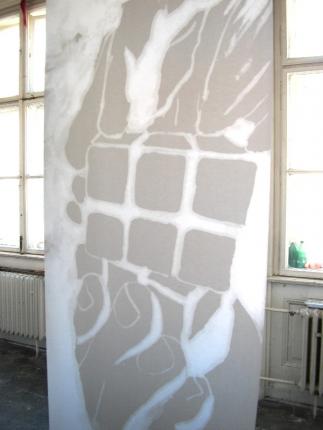 "in side",  2005,  sunflower oil on paper,  325 x 125 cm,  12 elements