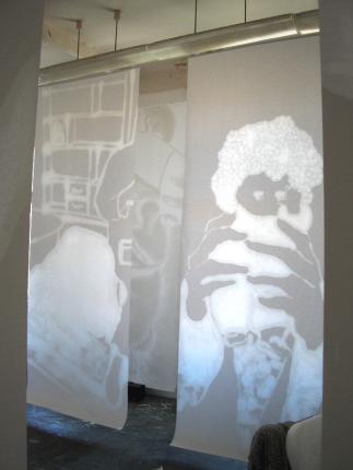 "in side",  2005,  sunflower oil on paper,  325 x 125 cm,  12 elements