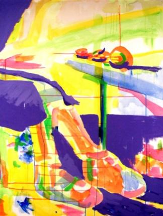 "legs & orange",  2002,  acrylic,  160 x 115 cm