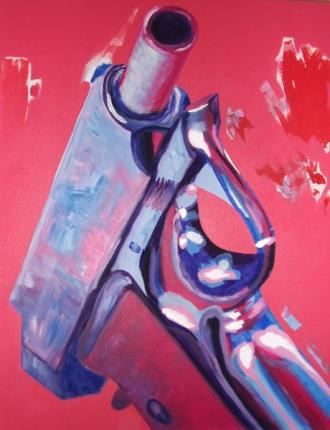 "gun",  2004, acrylic,  135 x 105 cm