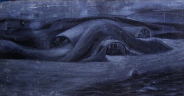 "dark land",  2002,  oil on velvet,  89 x 53 cm