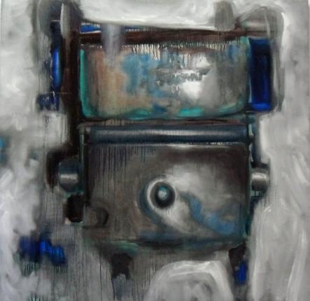 "extrusion", 2011, used engine oil + artistic oil on canvas, 130 x 130 cm
