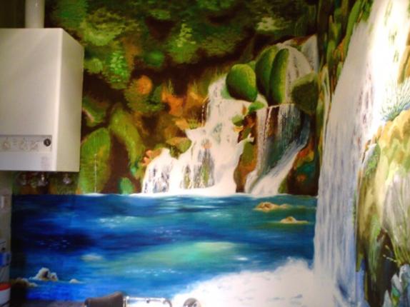"waterfall",  oil,  bathroom