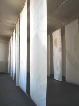 "in side",  2005,  sunflower oil on paper,  325 x 125 cm,  12 elements